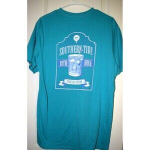 EUC MENS SOUTHERN TIDE TURQUOISE BLUE GOLF 19TH HOLE BLUEFIN S/S T-SHIRT SIZE M